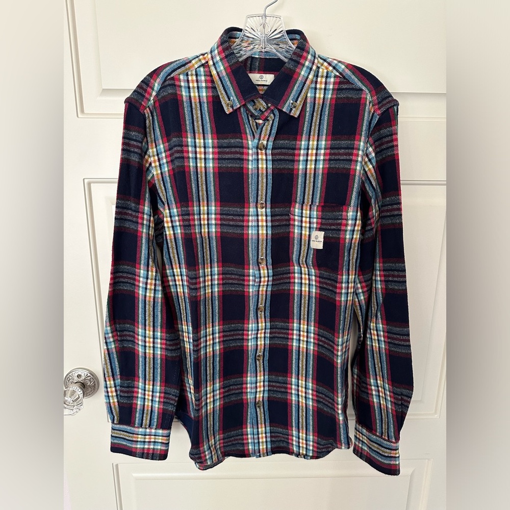 Serge Blanco Navy Blue Plaid Flannel NWOT